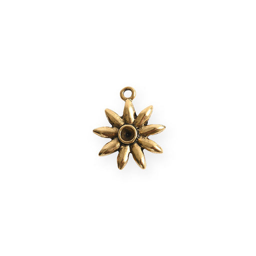 Bezel Charm, Tiny Burst Star Flower with Bezel for PP24 Chaton, Antiqued Gold, by Nunn Design (1 Piece)