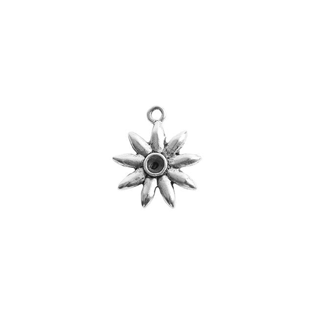 Bezel Charm, Tiny Burst Star Flower with Bezel for PP24 Chaton, Antiqued Silver, by Nunn Design (1 Piece)