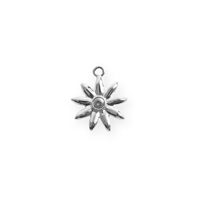 Bezel Charm, Tiny Burst Star Flower with Bezel for PP24 Chaton, Bright Silver, by Nunn Design (1 Piece)