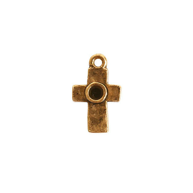 Bezel Charm, Cross with Bezel for PP24 Chaton, Antiqued Gold, by Nunn Design (1 Piece)