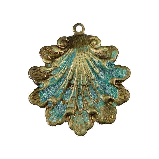Pendant, Fancy Clamshell with Patina Finish 29x26mm, Natural Brass (1 Piece)