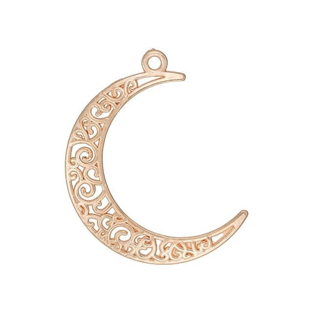 Pendant, Crescent Moon with Filigree Pattern 40x34mm, Rose Gold Plated (1 Piece)