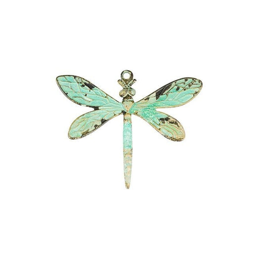 Pendant, Medium Dragonfly with Patina Finish 36x29.5mm, Natural Brass (1 Piece)