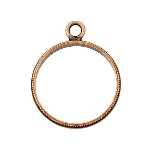 Open Back Bezel Pendant, Circle with Textured Edge 30x24.5mm,  Antiqued Copper, by Nunn Design (1 Piece)