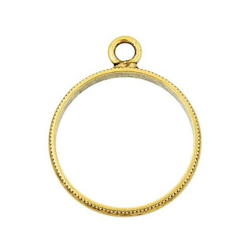 Open Back Bezel Pendant, Circle with Textured Edge 30x24.5mm,  Antiqued Gold, by Nunn Design (1 Piece)