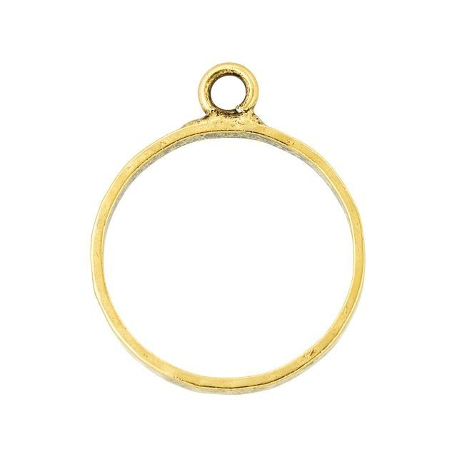 Open Back Bezel Pendant, Circle with Hammered Edge 30x24.5mm,  Antiqued Gold, by Nunn Design (1 Piece)