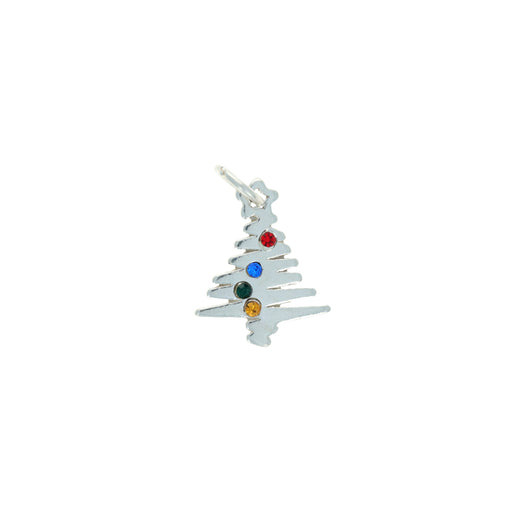 Sterling Silver Charm, Christmas Tree with Crystals 18x14mm (1 Piece)