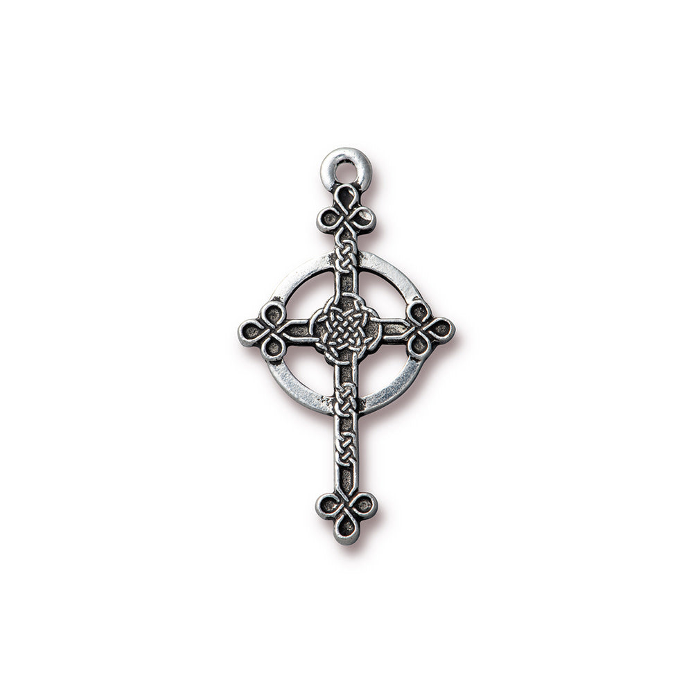 Pendant, Halo Celtic Cross 30x16mm, Antiqued Silver Plated, by TierraCast (1 Piece)