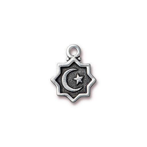 Charm, Crescent Moon and Star 20x16mm, Antiqued Silver Plated, by TierraCast (1 Piece)