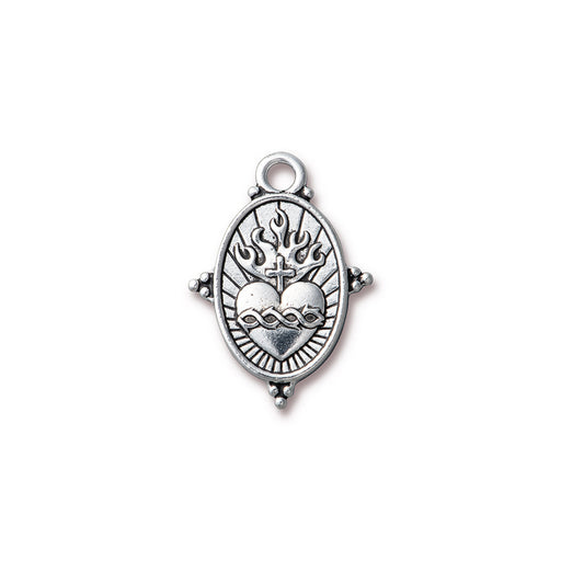 Charm, Sacred Heart 30x21mm, Antiqued Silver Plated, by TierraCast (1 Piece)