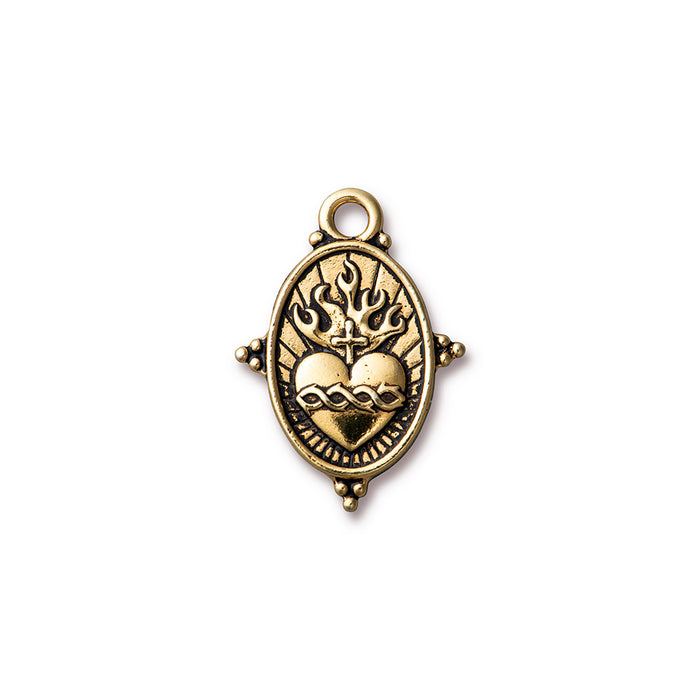 Charm, Sacred Heart 30x21mm, Antiqued Gold Plated, by TierraCast (1 Piece)