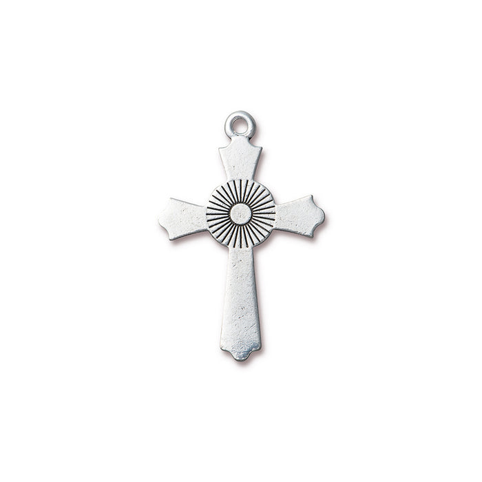 Pendant, Sacred Crucifix Cross 31x29mm, Antiqued Silver Plated, by TierraCast (1 Piece)