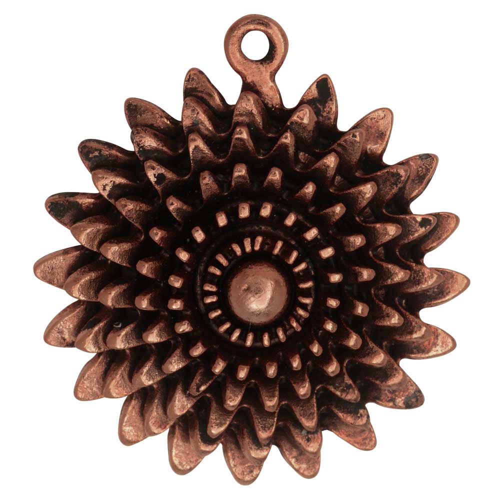 Metal Pendant, Large Daisy Flower 35x39mm, Antiqued Copper, by Nunn Design (1 Piece)