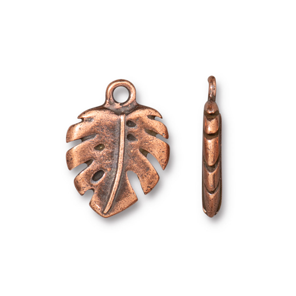 Charm, Monstera Leaf 14.5x19mm, Antiqued Copper Plated, by TierraCast (1 Piece)