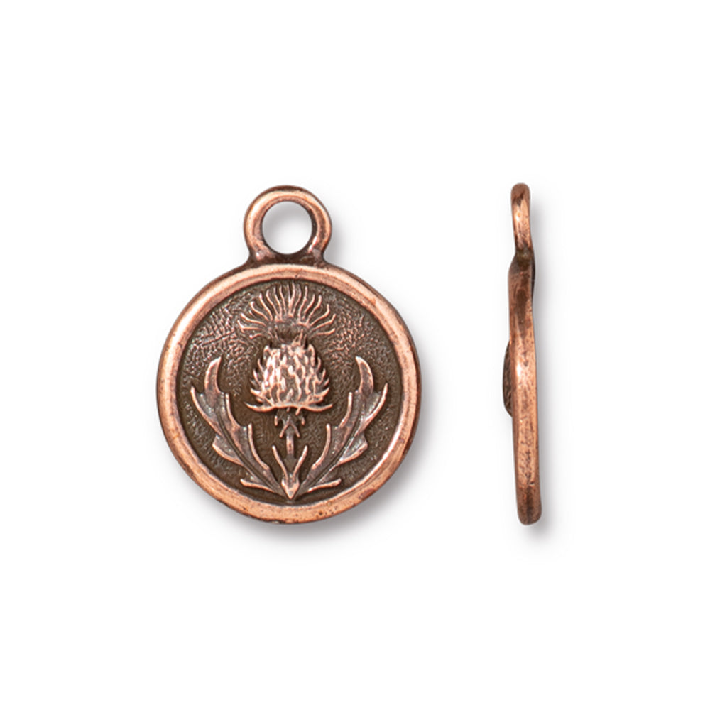 Charm, Thistle 14.5x18mm, Antiqued Copper Plated, by TierraCast (1 Piece)