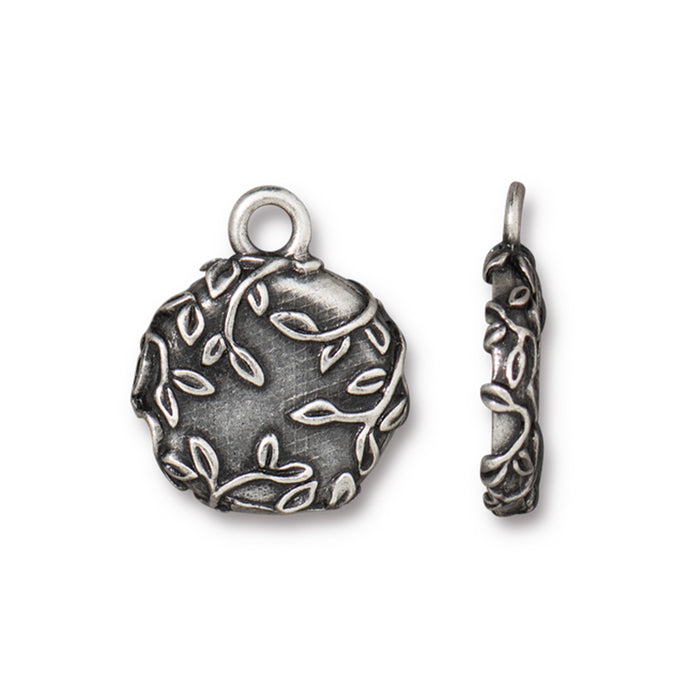 Bezel Pendant, Leaf Motif with 1/2 Inch Bezel, Antiqued Pewter, by TierraCast (1 Piece)