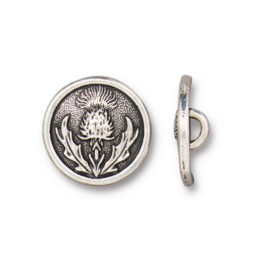 Button, Thistle 14.5mm, Antiqued Silver Plated, by TierraCast (1 Piece)