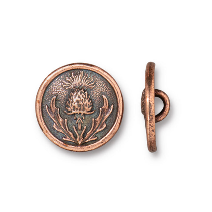 Button, Thistle 14.5mm, Antiqued Copper Plated, by TierraCast (1 Piece)