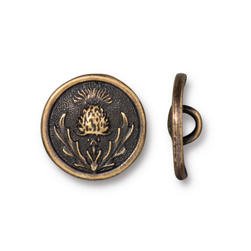Button, Thistle 14.5mm, Brass Oxide, by TierraCast (1 Piece)