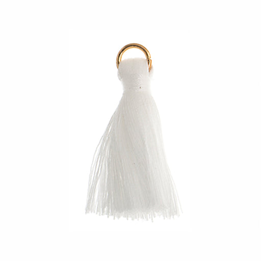 Poly Cotton Thread Pendant, 1 Inch Tassel with Gold Tone Open Jump Ring, White (10 Pieces)