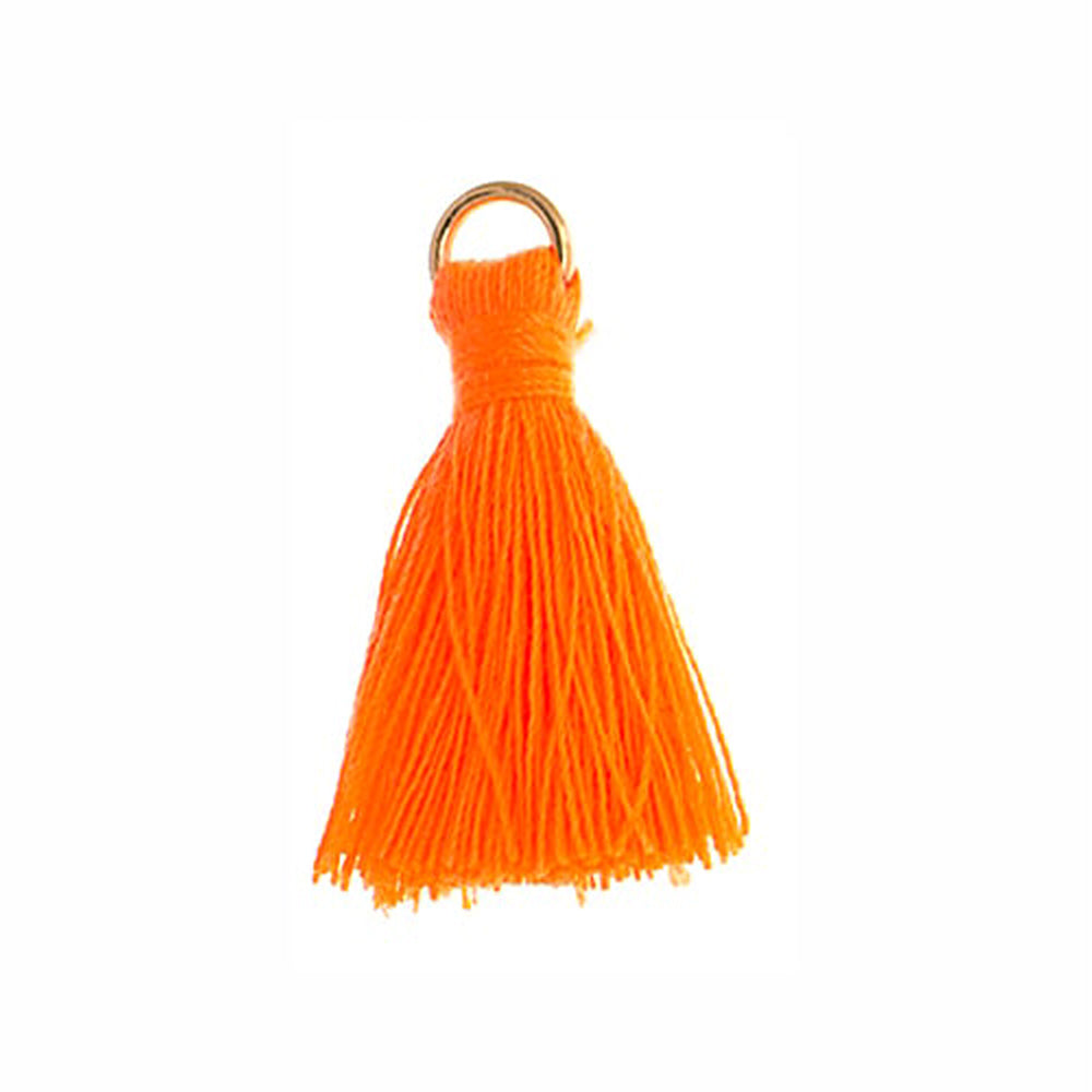 Poly Cotton Thread Pendant, 1 Inch Tassel with Gold Tone Open Jump Ring, Orange (10 Pieces)