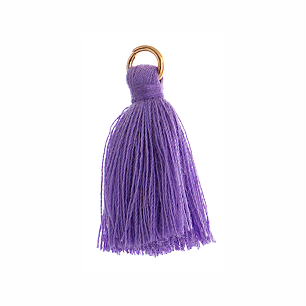 Poly Cotton Thread Pendant, 1 Inch Tassel with Gold Tone Open Jump Ring, Purple (10 Pieces)