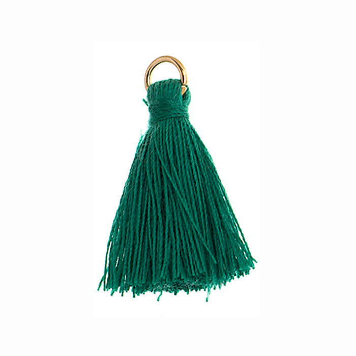 Poly Cotton Thread Pendant, 1 Inch Tassel with Gold Tone Open Jump Ring, Emerald (10 Pieces)