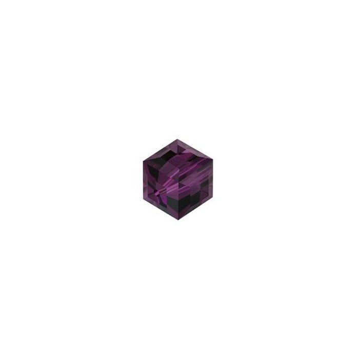 PRESTIGE Crystal, #5601 Faceted Cube Bead 4mm, Amethyst (1 Piece)