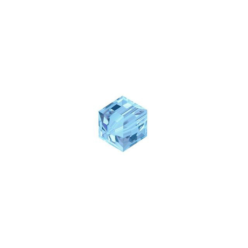 PRESTIGE Crystal, #5601 Faceted Cube Bead 4mm, Aquamarine (1 Piece)