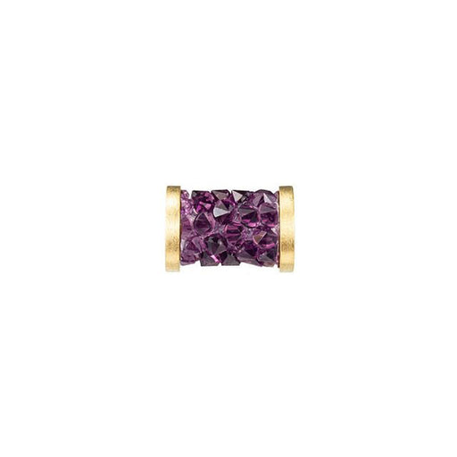 PRESTIGE Crystal, #5950 Fine Rocks Tube Bead with End Caps 8mm, Amethyst / Gold Finish (1 Piece)