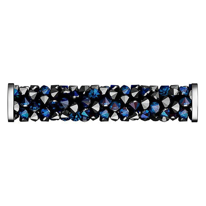 PRESTIGE Crystal, #5950 Fine Rocks Tube Bead with End Caps 30mm, Bermuda Blue / Stainless Steel (1 Piece)