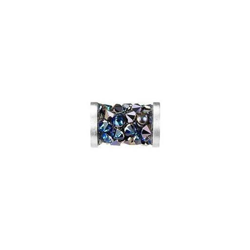 PRESTIGE Crystal, #5950 Fine Rocks Tube Bead with End Caps 8mm, Bermuda Blue / Stainless Steel (1 Piece)