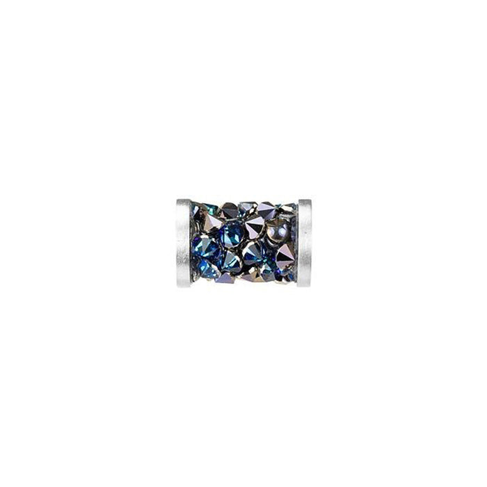 PRESTIGE Crystal, #5950 Fine Rocks Tube Bead with End Caps 8mm, Bermuda Blue / Stainless Steel (1 Piece)