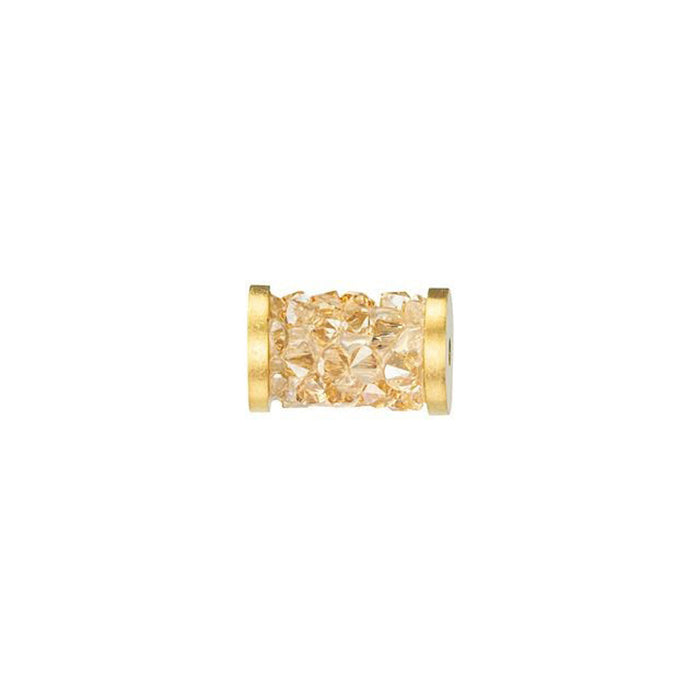 PRESTIGE Crystal, #5950 Fine Rocks Tube Bead with End Caps 8mm, Crystal Golden Shadow / Gold Finish (1 Piece)