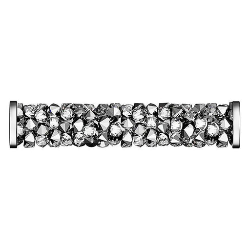 PRESTIGE Crystal, #5950 Fine Rocks Tube Bead with End Caps 30mm, Light Chrome / Stainless Steel (1 Piece)