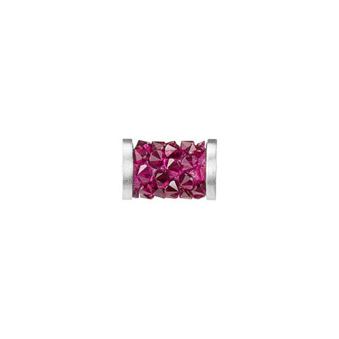 PRESTIGE Crystal, #5950 Fine Rocks Tube Bead with End Caps 8mm, Fuchsia / Stainless Steel (1 Piece)