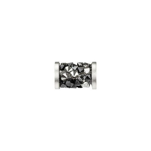 PRESTIGE Crystal, #5950 Fine Rocks Tube Bead with End Caps 8mm, Jet & Metallic Silver / Stainless Steel (1 Piece)