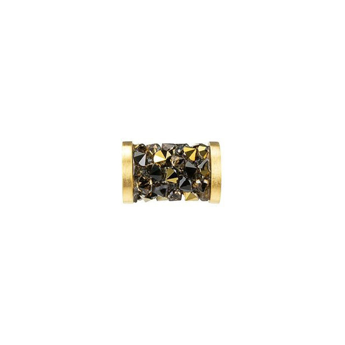 PRESTIGE Crystal, #5950 Fine Rocks Tube Bead with End Caps 8mm, Light Colorado Topaz & Dorado / Gold Finish (1 Piece)