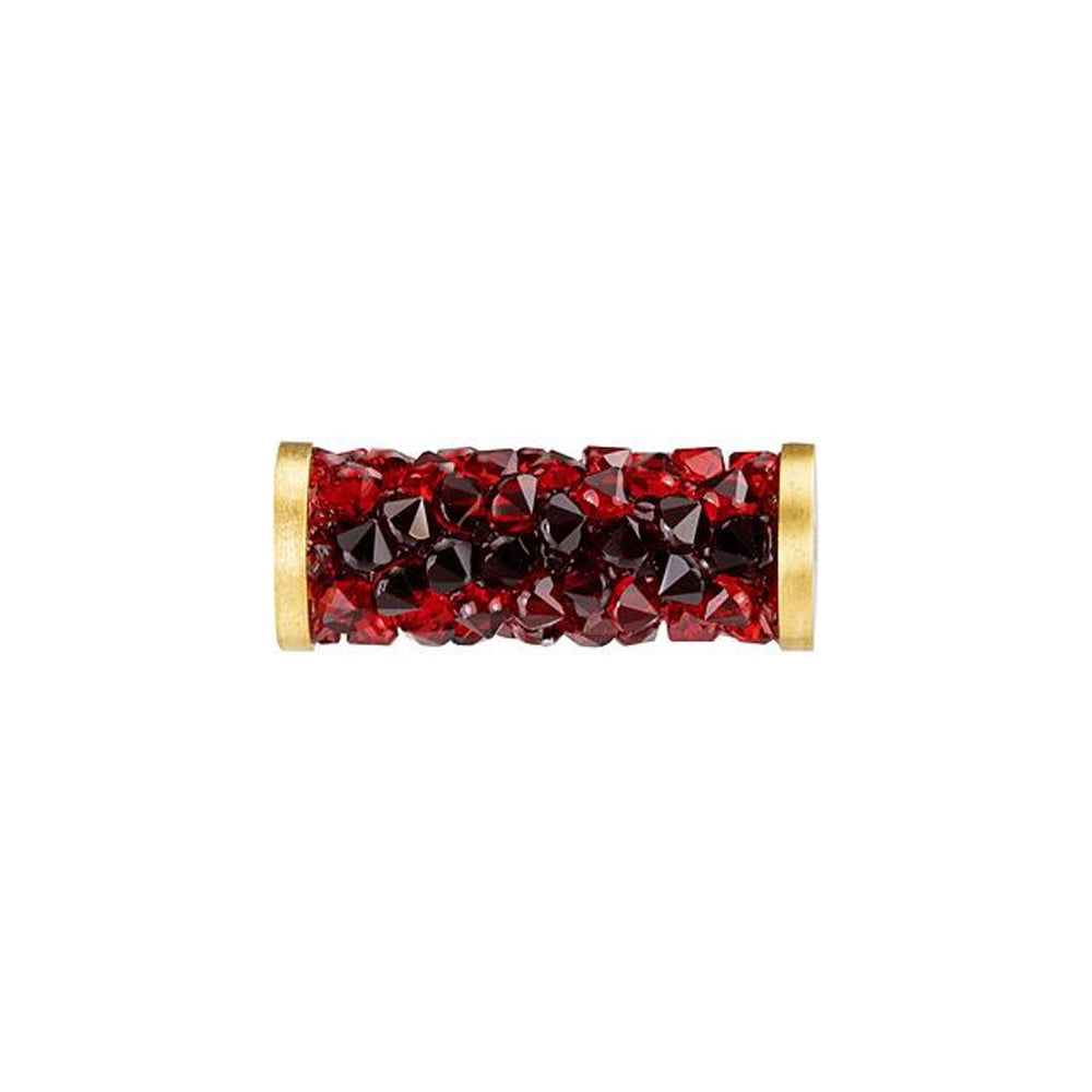 PRESTIGE Crystal, #5950 Fine Rocks Tube Bead with End Caps 15mm, Light Siam / Gold Finish (1 Piece)
