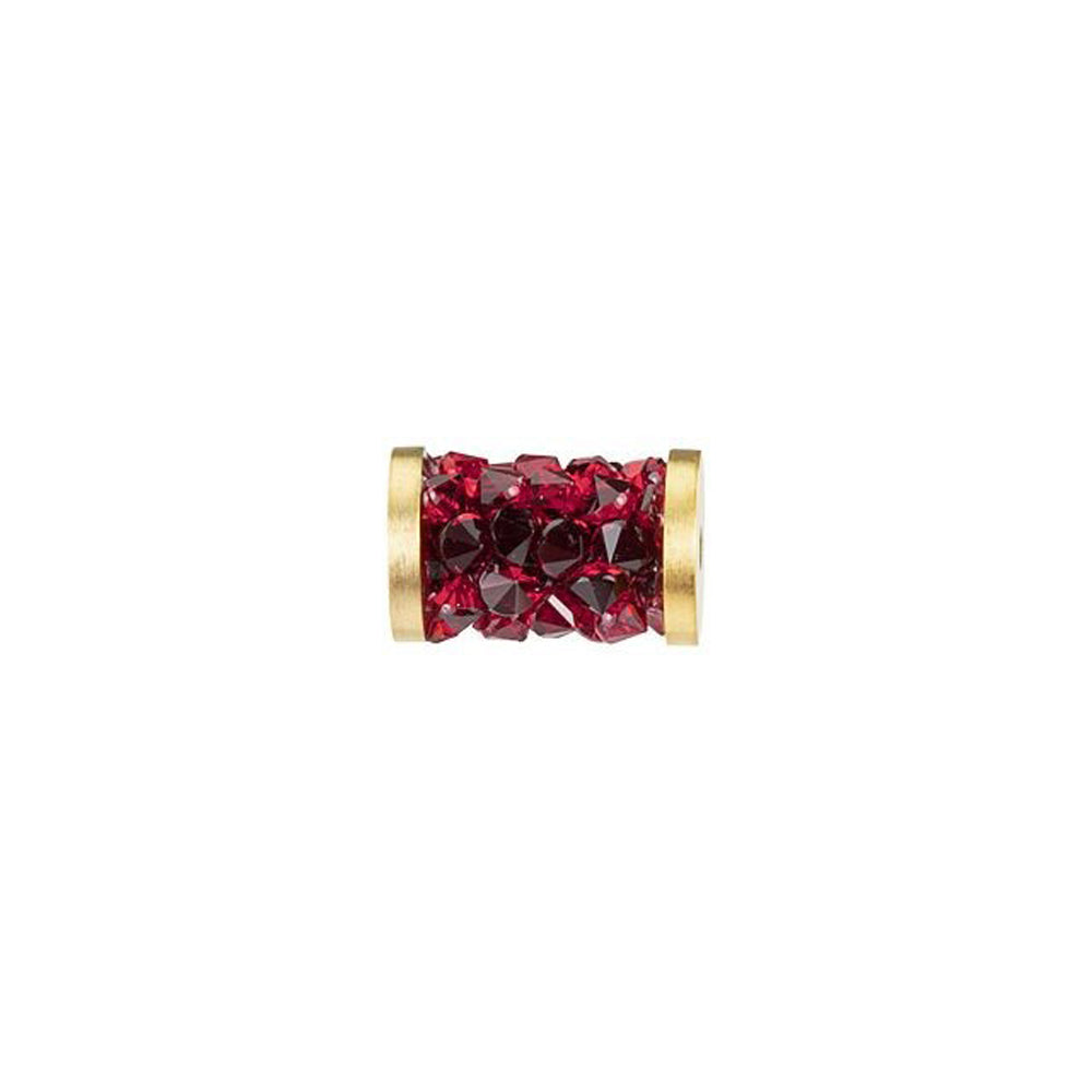 PRESTIGE Crystal, #5950 Fine Rocks Tube Bead with End Caps 8mm, Light Siam / Gold Finish (1 Piece)