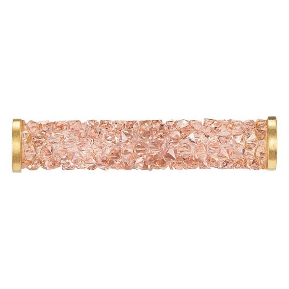 PRESTIGE Crystal, #5950 Fine Rocks Tube Bead with End Caps 30mm, Vintage Rose / Gold Finish (1 Piece)