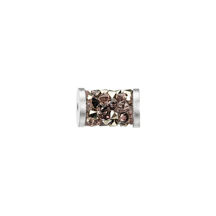 PRESTIGE Crystal, #5950 Fine Rocks Tube Bead with End Caps 8mm, Vintage Rose & Metallic Lt Gold / Gold Finish (1 Piece)