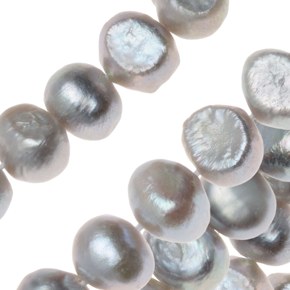 Cultured Pearl Beads, Nugget 6-8mm, Iridescent Grey (16 Inch Strand)