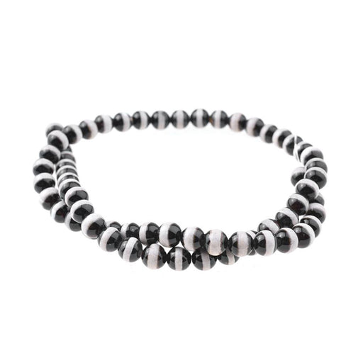 Dakota Stones Gemstone Beads, Black Lined Dzi Agate, Round 6mm (15 Inch Strand)