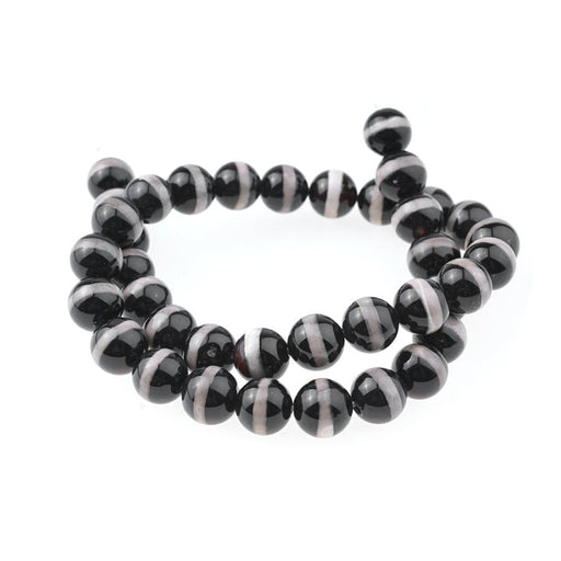 Dakota Stones Gemstone Beads, Black Lined Dzi Agate, Round 10mm (15 Inch Strand)
