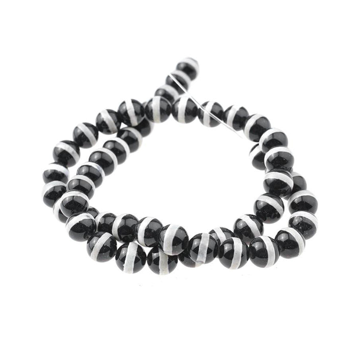 Dakota Stones Gemstone Beads, Black Lined Dzi Agate, Round 8mm (15 Inch Strand)