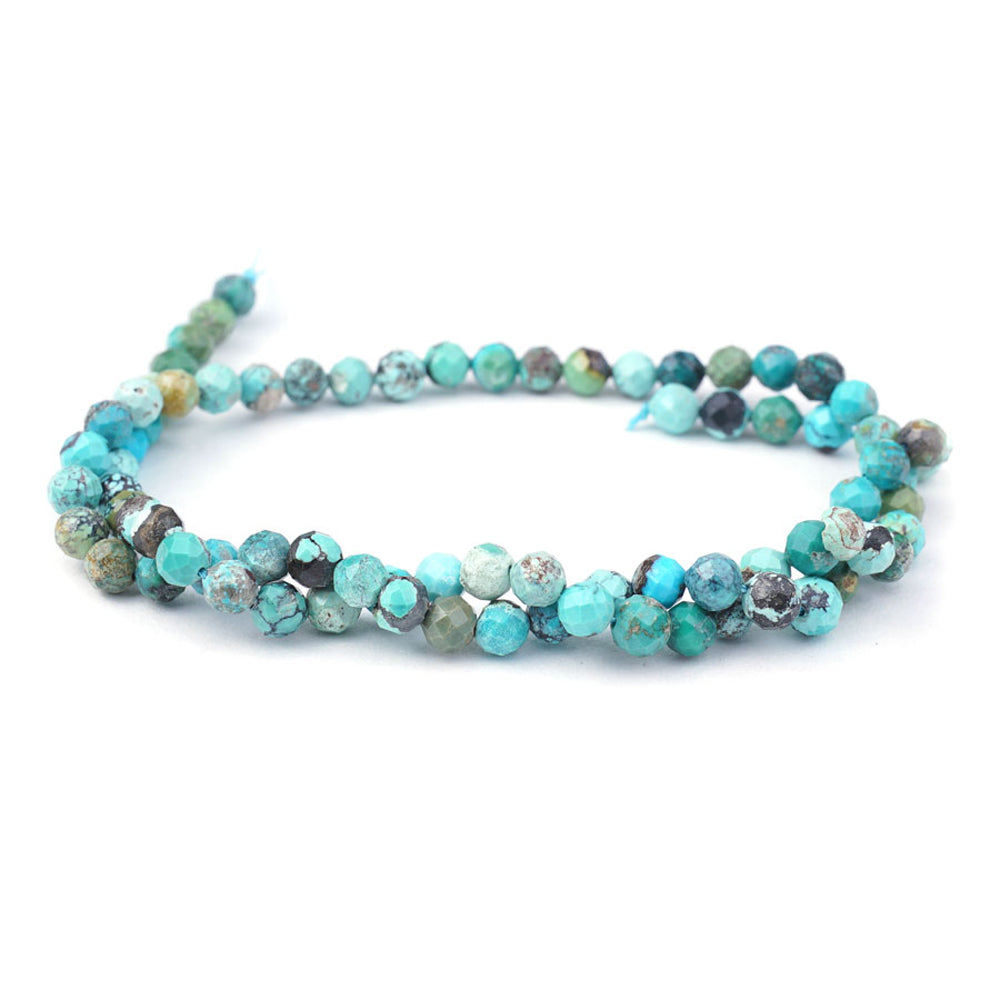 Dakota Stones Gemstone Beads, Hubei Turquoise Light Blue Matrix, Faceted Round 4mm (15 Inch Strand)