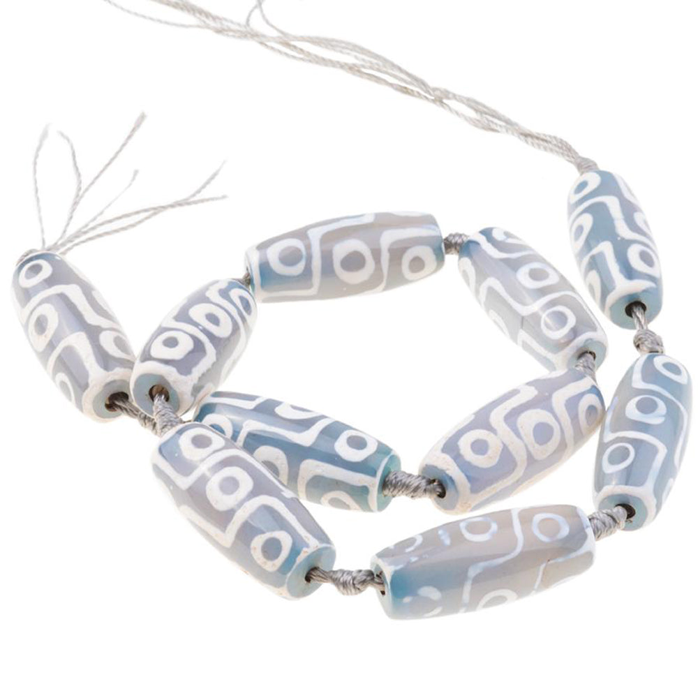 Dakota Stones Gemstone Beads, Blue Eye Dzi Agate, Barrel 13x30mm (15 Inch Strand)
