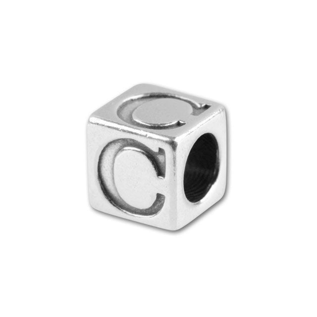 Alphabet Bead, Cube Letter "C" 5.6mm, Sterling Silver (1 Piece)