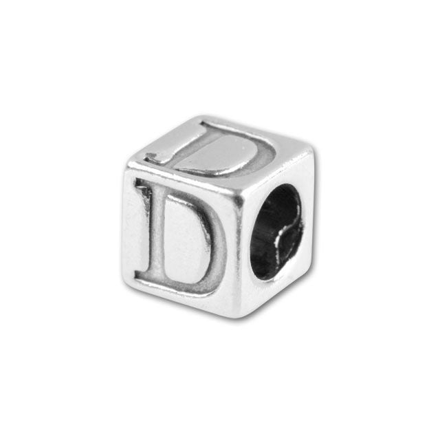 Alphabet Bead, Cube Letter "D" 5.6mm, Sterling Silver (1 Piece)